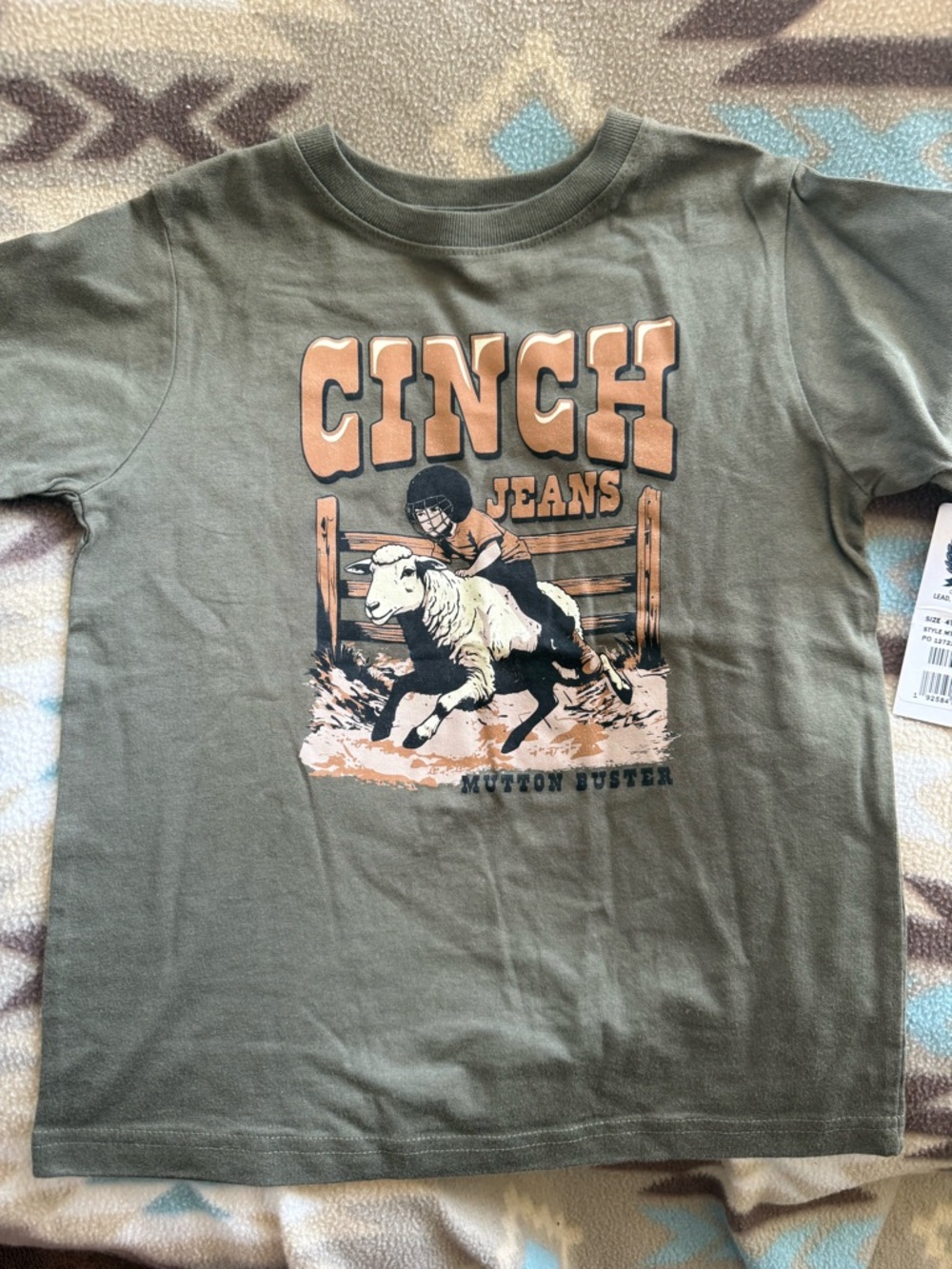 Cinch Kids Olive Graphic Tee with Tan and Black Print